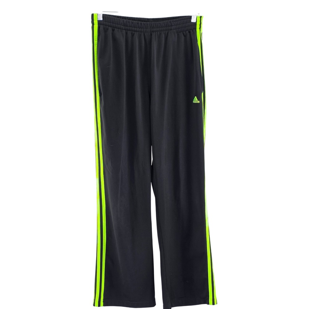 Adidas Track Pants Mens M Black Neon Green Striped Tricot Athletic 6192